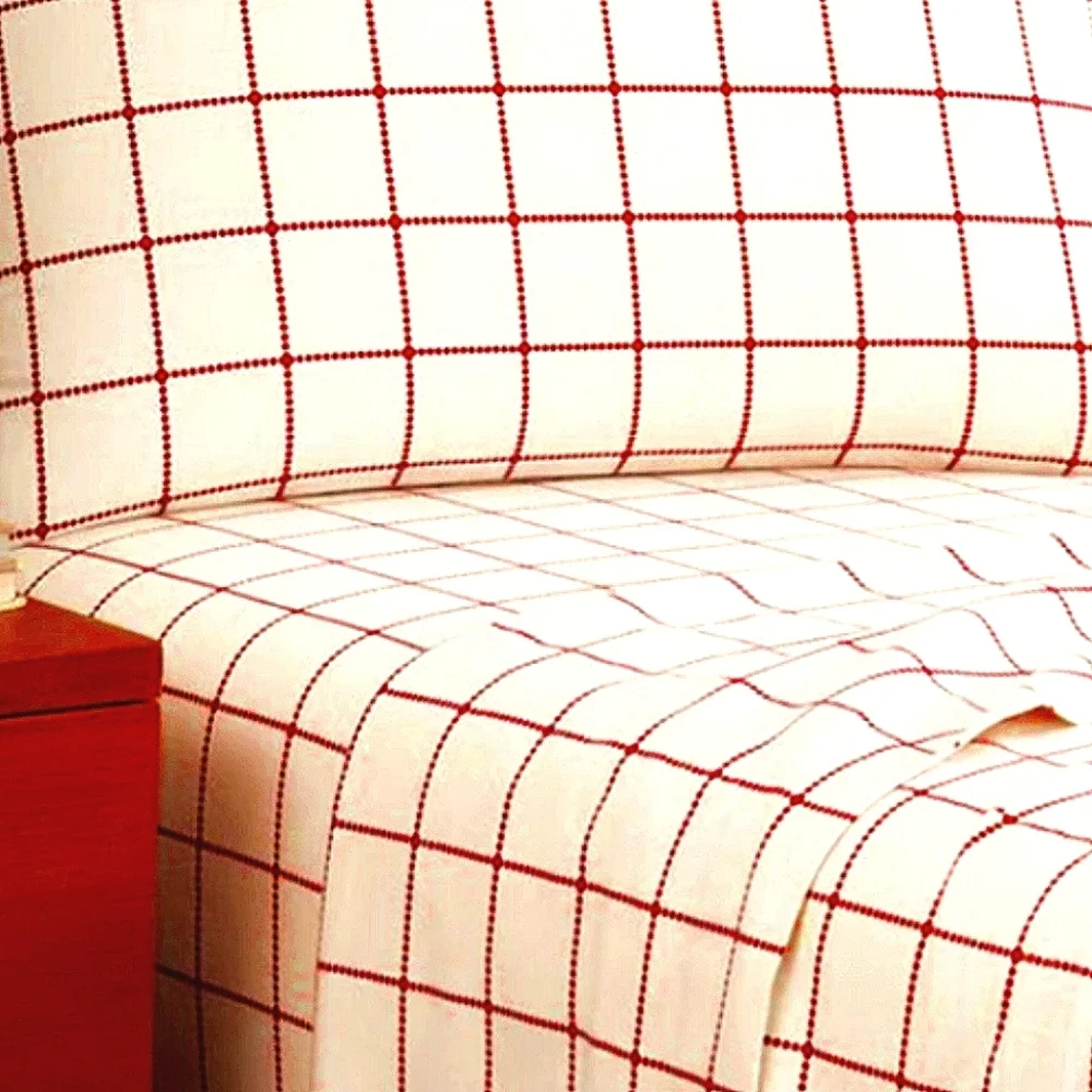 Queen Duvet Cover Pillow Sham Red Cream White Plaid Bedding Standard Textile - Picture 3 of 8